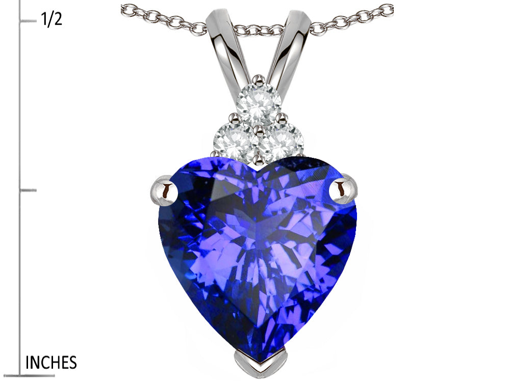 Star K 8mm Heart Shape Simulated Tanzanite Three Stone Pendant Necklace