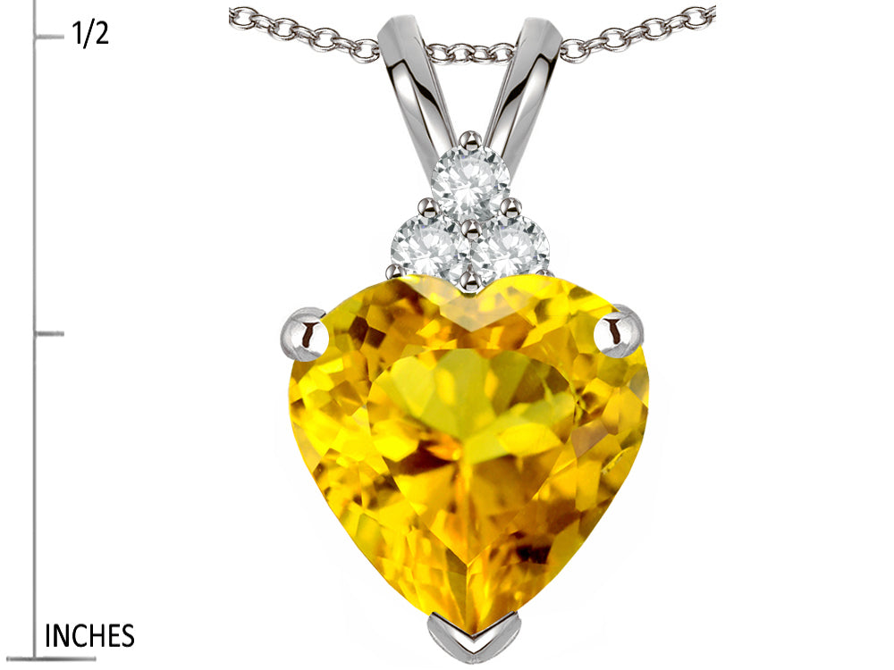 Star K 8mm Heart Shape Genuine Citrine Three Stone Pendant Necklace