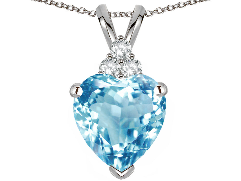 Star K 8mm Heart Shape Genuine Sky Blue Topaz Three Stone Pendant Necklace