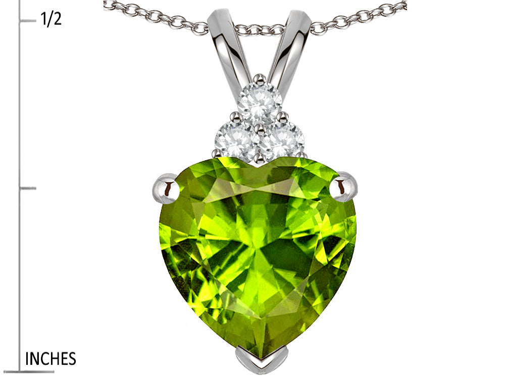 Star K 8mm Heart Shape Genuine Peridot Three Stone Pendant Necklace