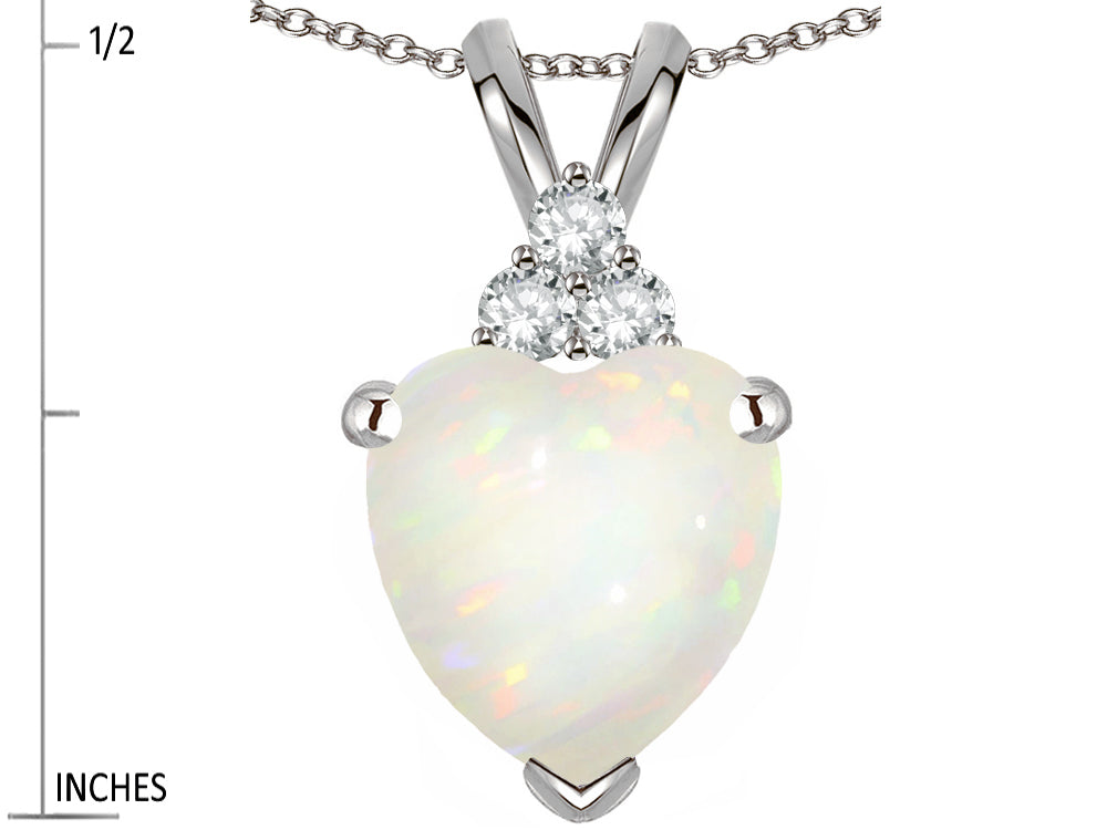 Star K 8mm Heart Shape Genuine Opal Three Stone Pendant Necklace