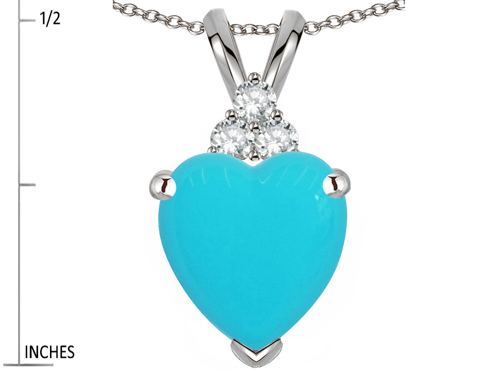 Star K 8mm Heart Shape Simulated Turquoise Three Stone Pendant Necklace
