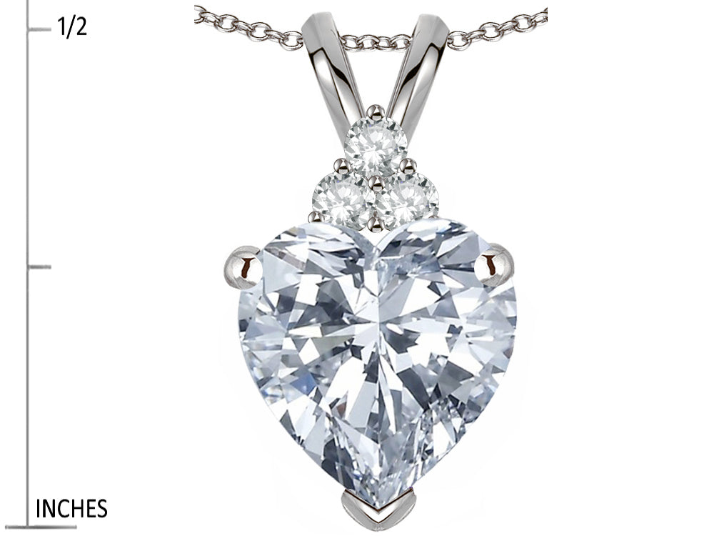 Star K 8mm Heart Shape Genuine White Topaz Three Stone Pendant Necklace