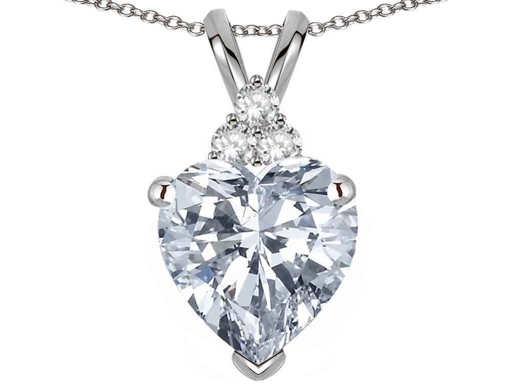 Star K 8mm Heart Shape Genuine White Topaz Three Stone Pendant Necklace
