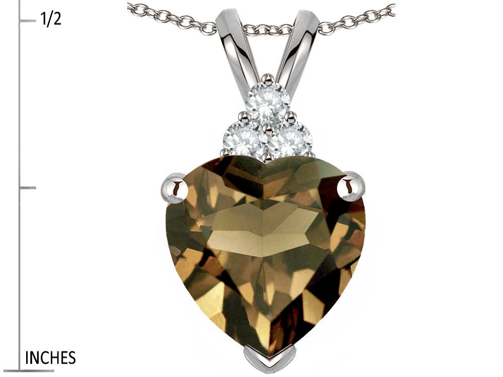 Star K 8mm Heart Shape Genuine Smoky Quartz Three Stone Pendant Necklace