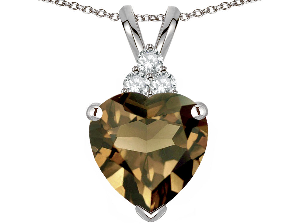 Star K 8mm Heart Shape Genuine Smoky Quartz Three Stone Pendant Necklace