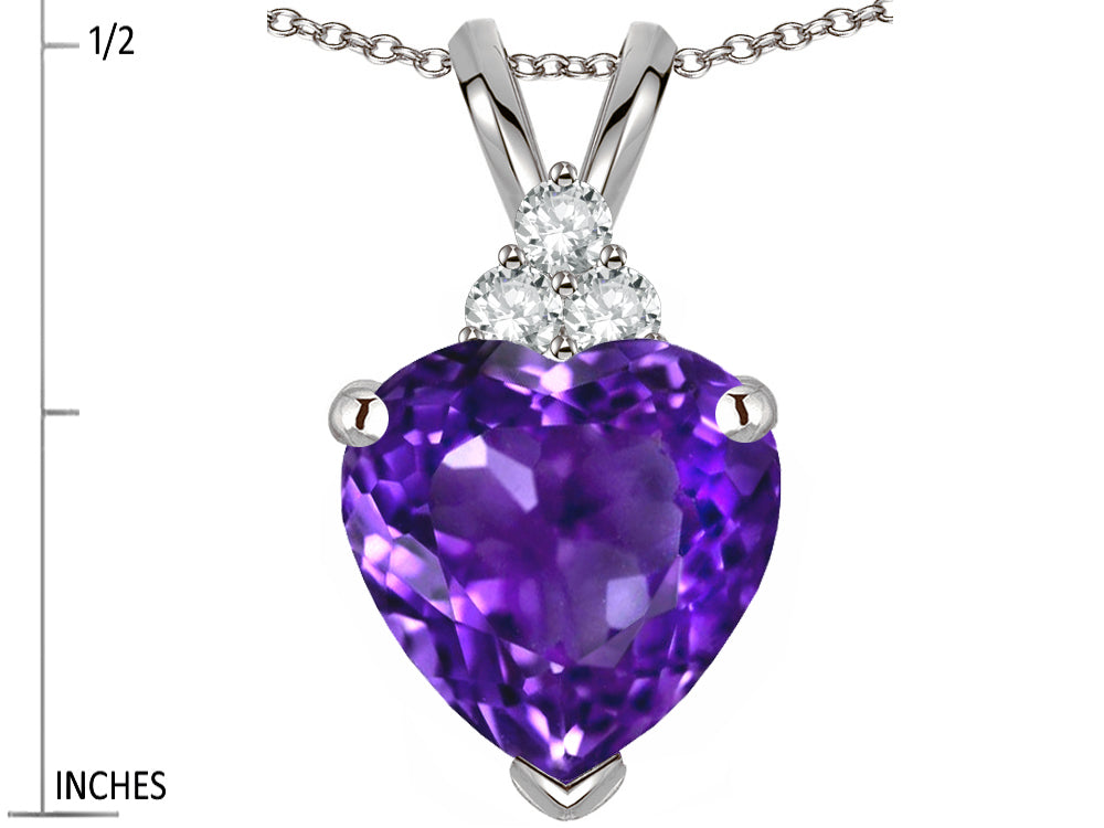 Star K 8mm Heart Shape Genuine Amethyst Three Stone Pendant Necklace