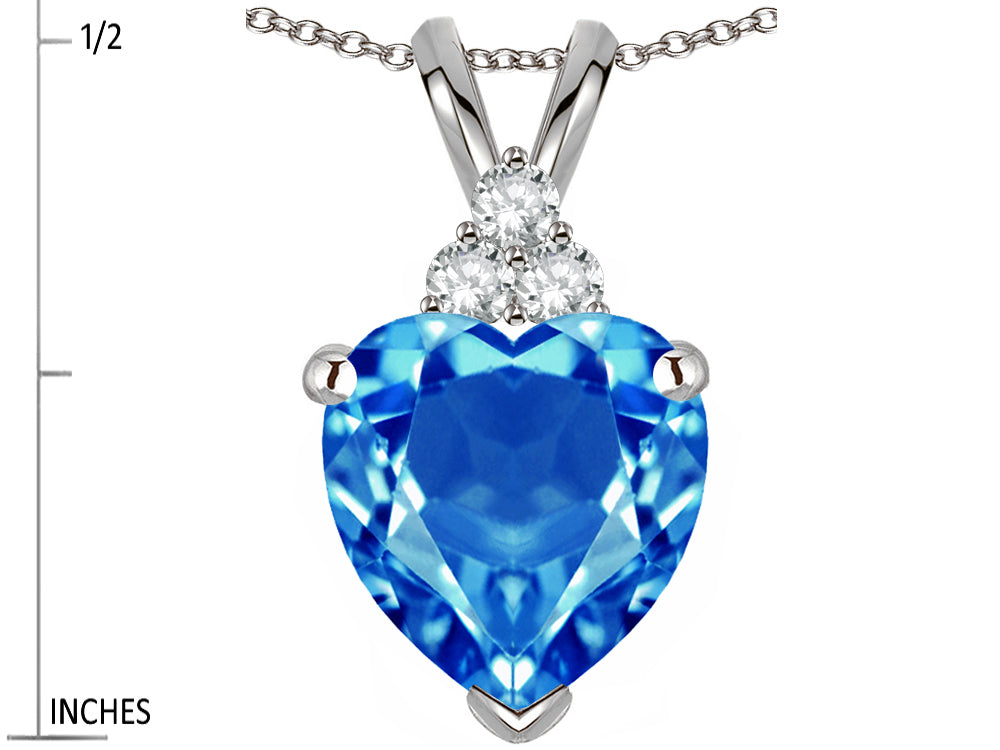 Star K 8mm Heart Shape Genuine Blue Topaz Three Stone Pendant Necklace