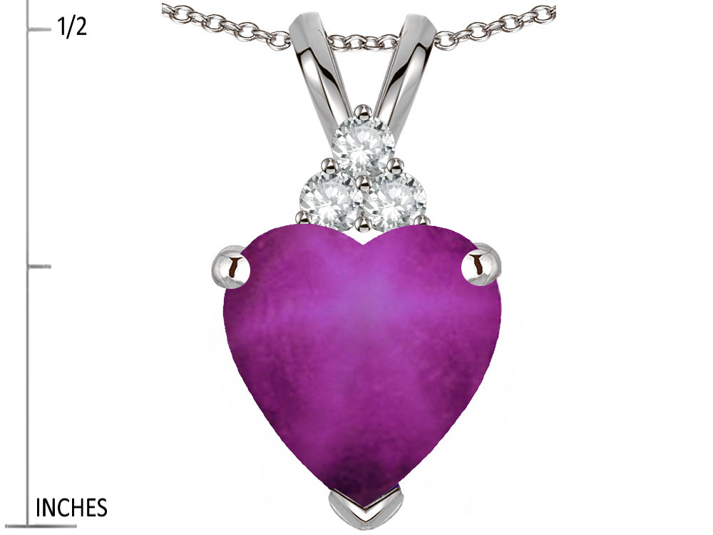 Star K 8mm Heart Shape Created Star Ruby Three Stone Pendant Necklace