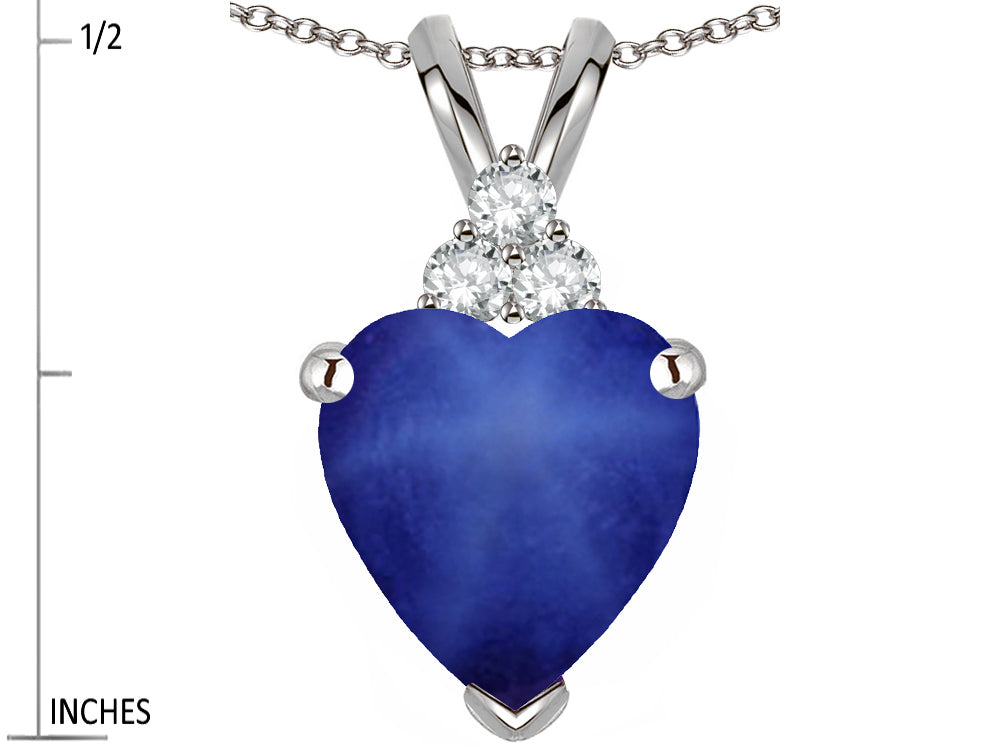 Star K 8mm Heart Shape Created Star Sapphire Three Stone Pendant Necklace