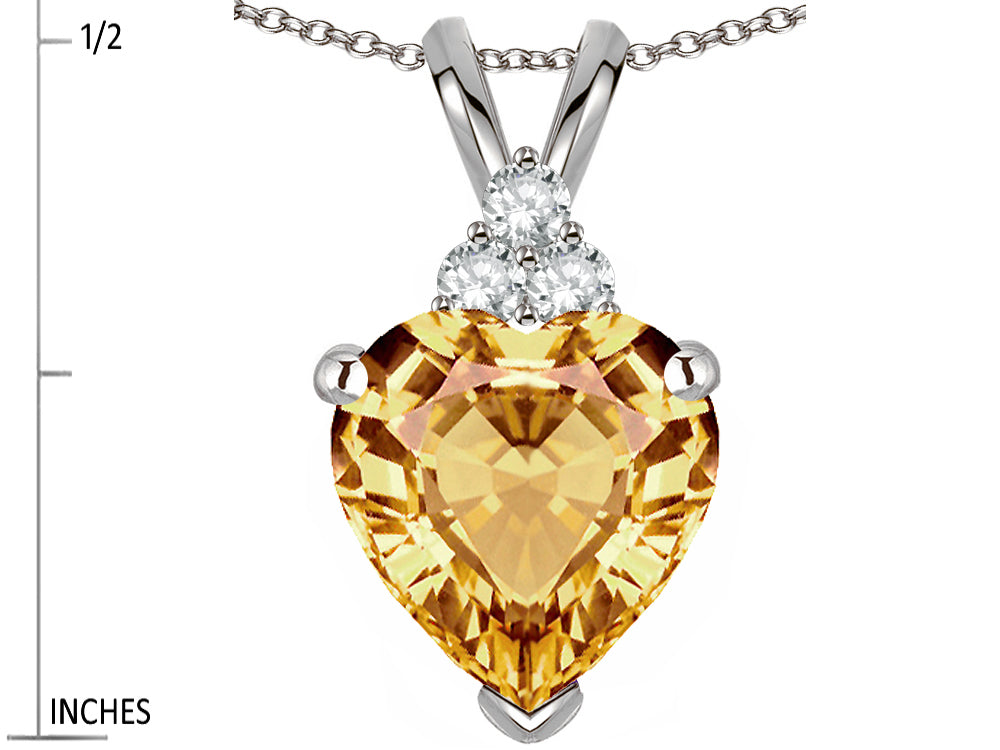 Star K 8mm Heart Shape Simulated Imperial Yellow Topaz Three Stone Pendant Necklace