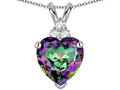 Star K 8mm Heart Shape Rainbow Mystic Topaz Three Stone Pendant Necklace