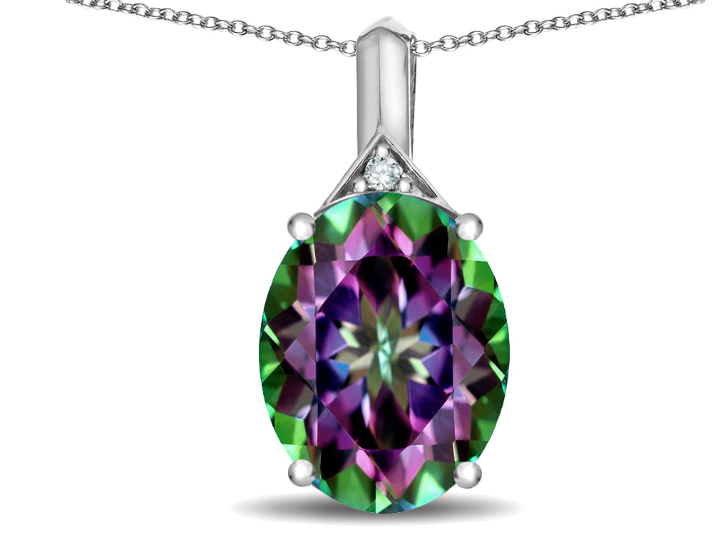 Star K Expressions Large 12x10mm Oval Rainbow Mystic Topaz Pendant Necklace