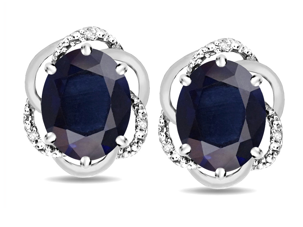 Star K  Large Love Knot Earrings with Oval 8 x 6mm Genuine Black Sapphire