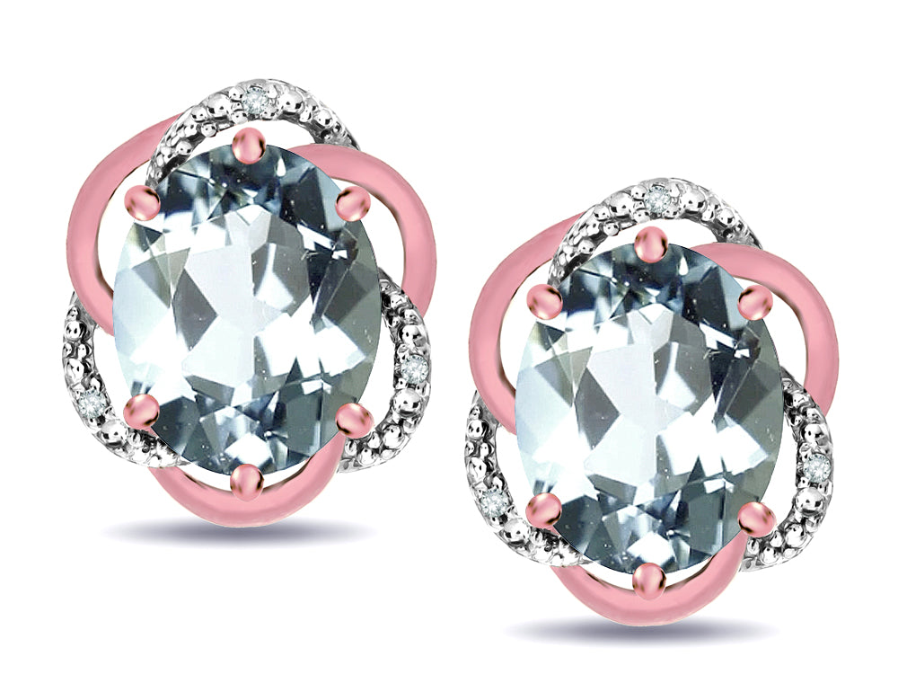 Star K  Large Love Knot Earrings with Oval 8 x 6mm Genuine Aquamarine