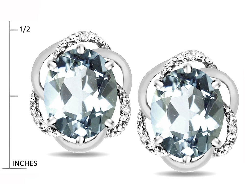 Star K  Large Love Knot Earrings with Oval 8 x 6mm Genuine Aquamarine