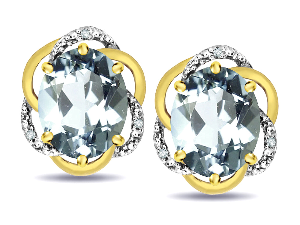 Star K  Large Love Knot Earrings with Oval 8 x 6mm Genuine Aquamarine