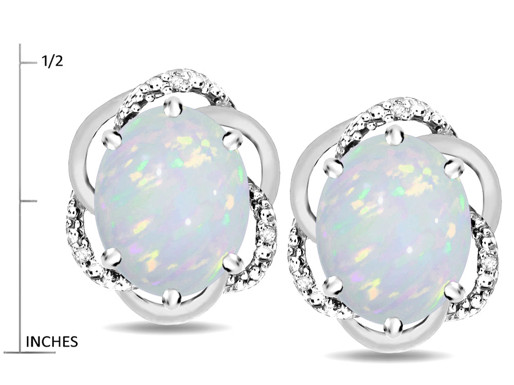 Star K  Large Love Knot Earrings with Oval 8 x 6mm Genuine Opal