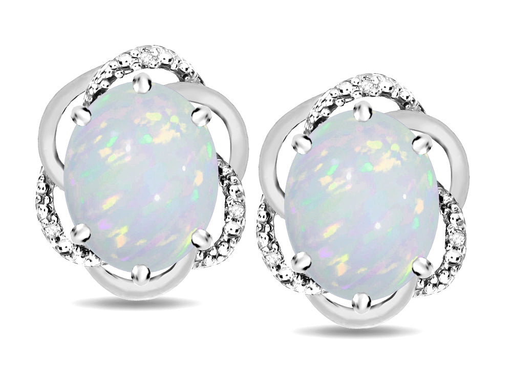 Star K  Large Love Knot Earrings with Oval 8 x 6mm Genuine Opal