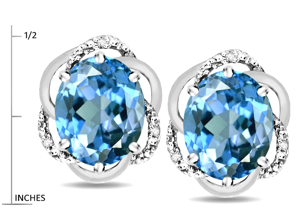 Star K  Large Love Knot Earrings with Oval 8 x 6mm Genuine Blue Topaz