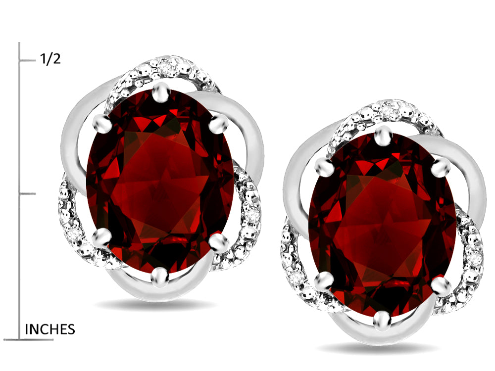 Star K  Large Love Knot Earrings with Oval 8 x 6mm Genuine Garnet