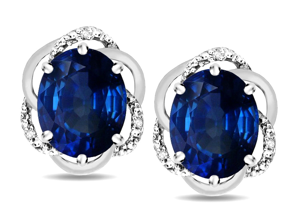 Star K  Large Love Knot Earrings with Oval 8 x 6mm Created Sapphire