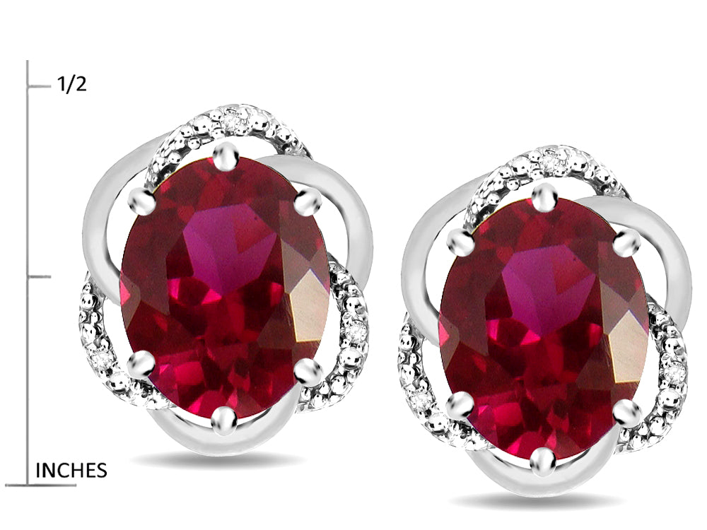 Star K  Large Love Knot Earrings with Oval 8 x 6mm Created Ruby
