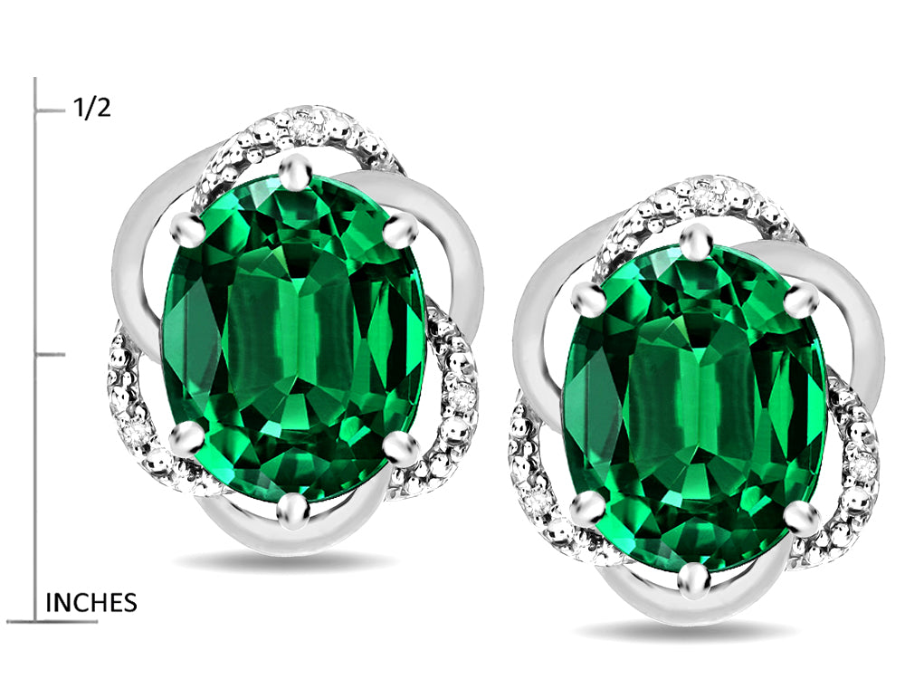 Star K  Large Love Knot Earrings with Oval 8 x 6mm Simulated Emerald