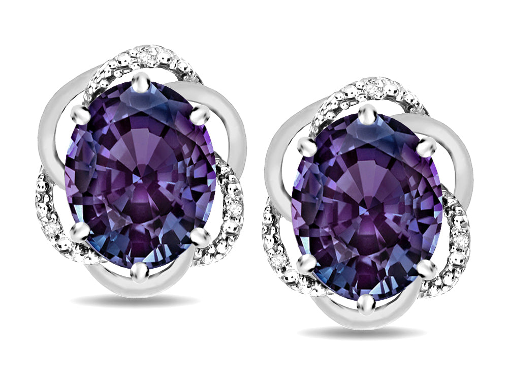Star K  Large Love Knot Earrings with Oval 8 x 6mm Simulated Alexandrite