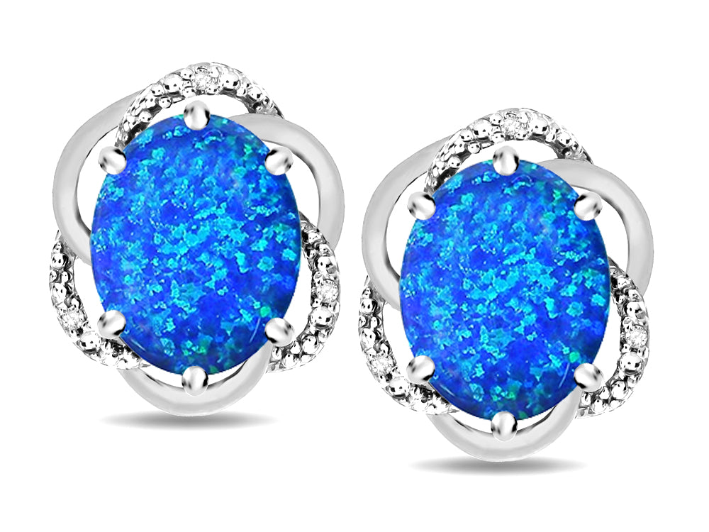 Star K  Large Love Knot Earrings with Oval 8 x 6mm Blue Created Opal
