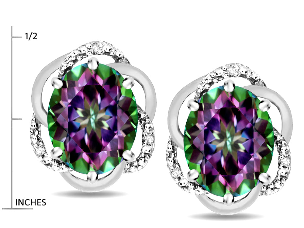 Star K  Large Love Knot Earrings with Oval 8 x 6mm Rainbow Mystic Topaz