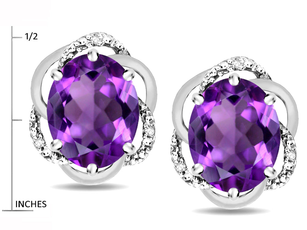 Star K  Large Love Knot Earrings with Oval 8 x 6mm Genuine Amethyst
