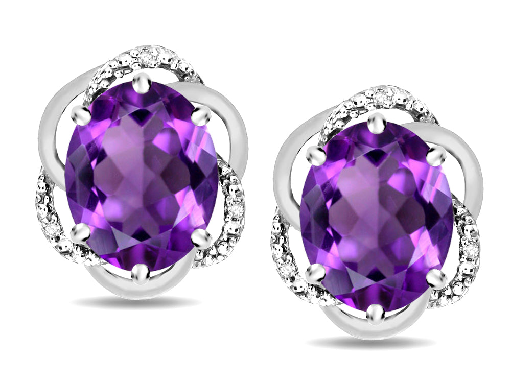 Star K  Large Love Knot Earrings with Oval 8 x 6mm Genuine Amethyst