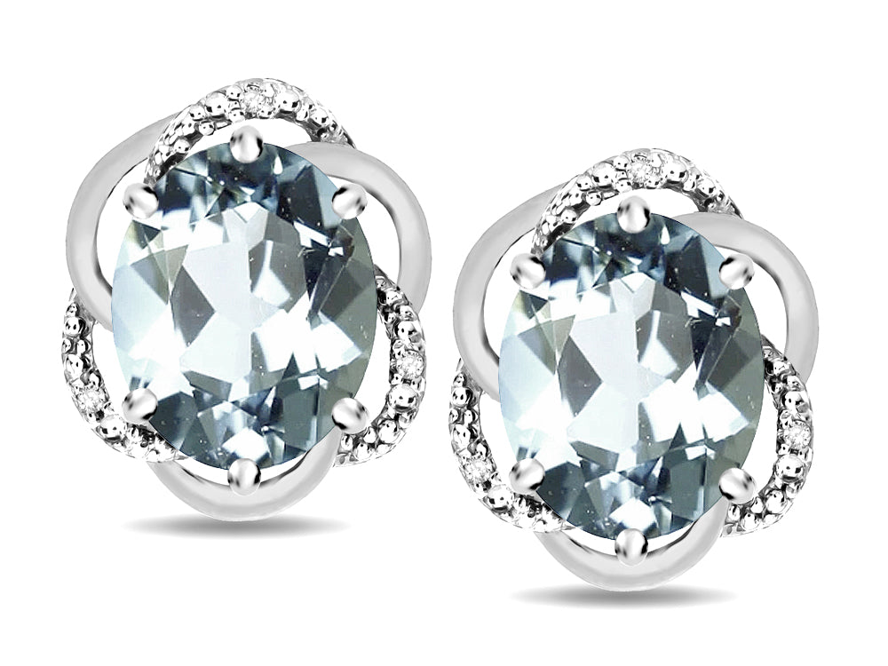 Star K  Large Love Knot Earrings with Oval 8 x 6mm Genuine Aquamarine