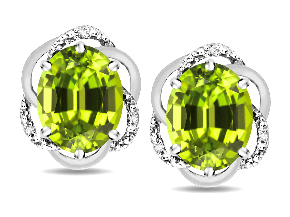 Star K  Large Love Knot Earrings with Oval 8 x 6mm Genuine Peridot