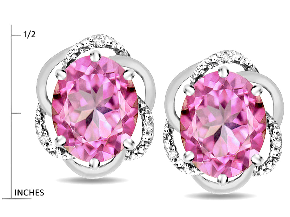 Star K  Large Love Knot Earrings with Oval 8 x 6mm Created Pink Sapphire