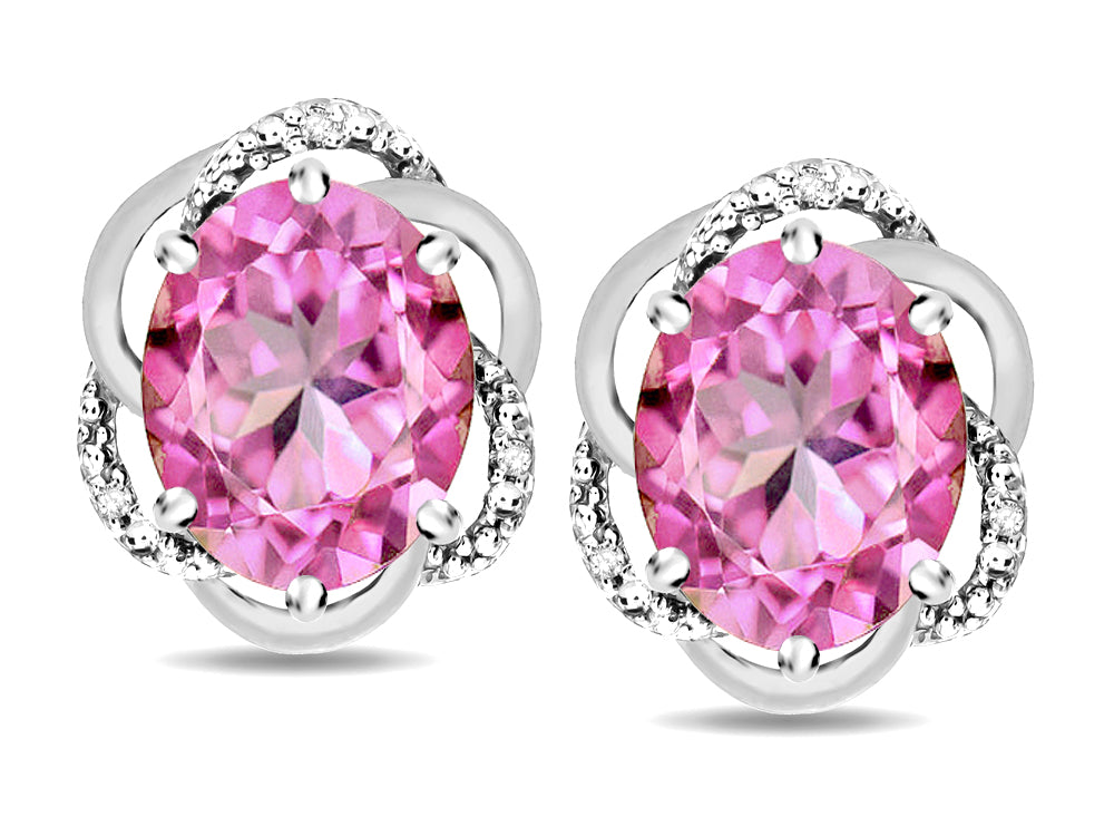 Star K  Large Love Knot Earrings with Oval 8 x 6mm Created Pink Sapphire