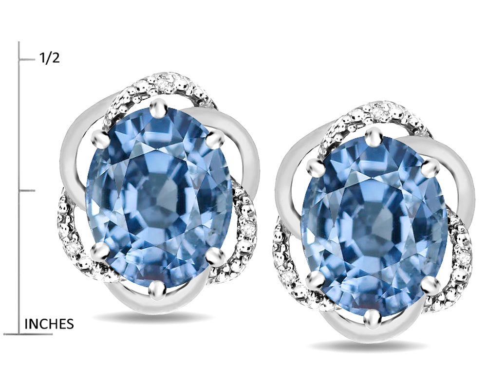 Star K  Large Love Knot Earrings with Oval 8 x 6mm Simulated Aquamarine
