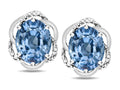 Star K  Large Love Knot Earrings with Oval 8 x 6mm Simulated Aquamarine