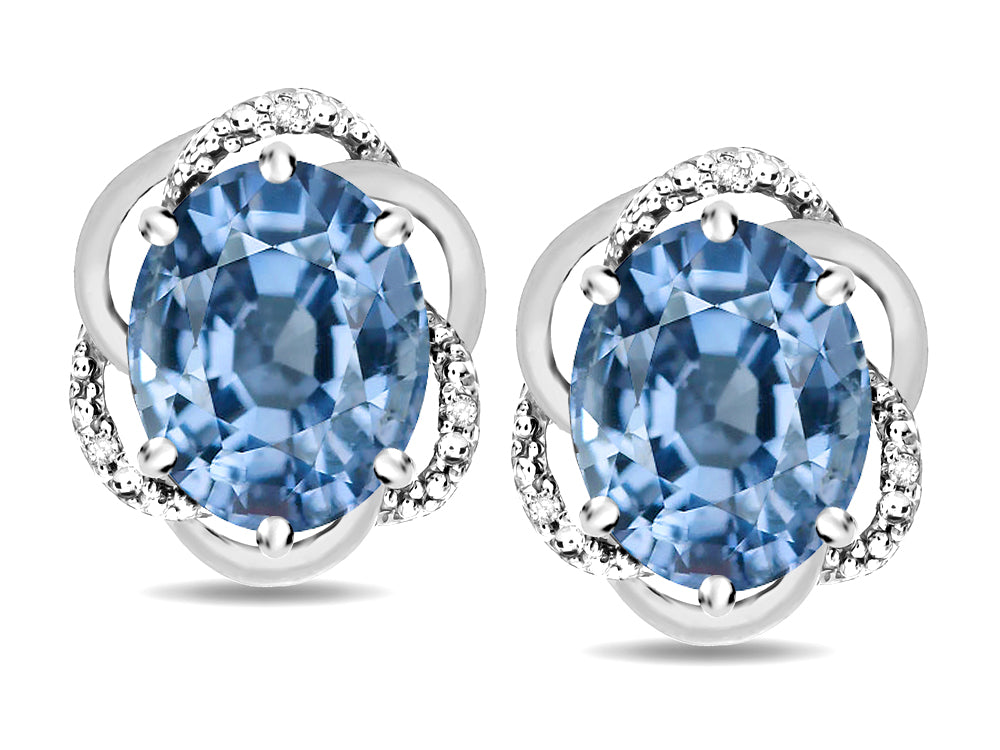 Star K  Large Love Knot Earrings with Oval 8 x 6mm Simulated Aquamarine