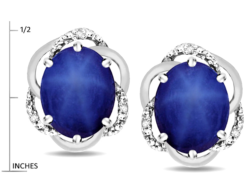 Star K  Large Love Knot Earrings with Oval 8 x 6mm Created Star Sapphire