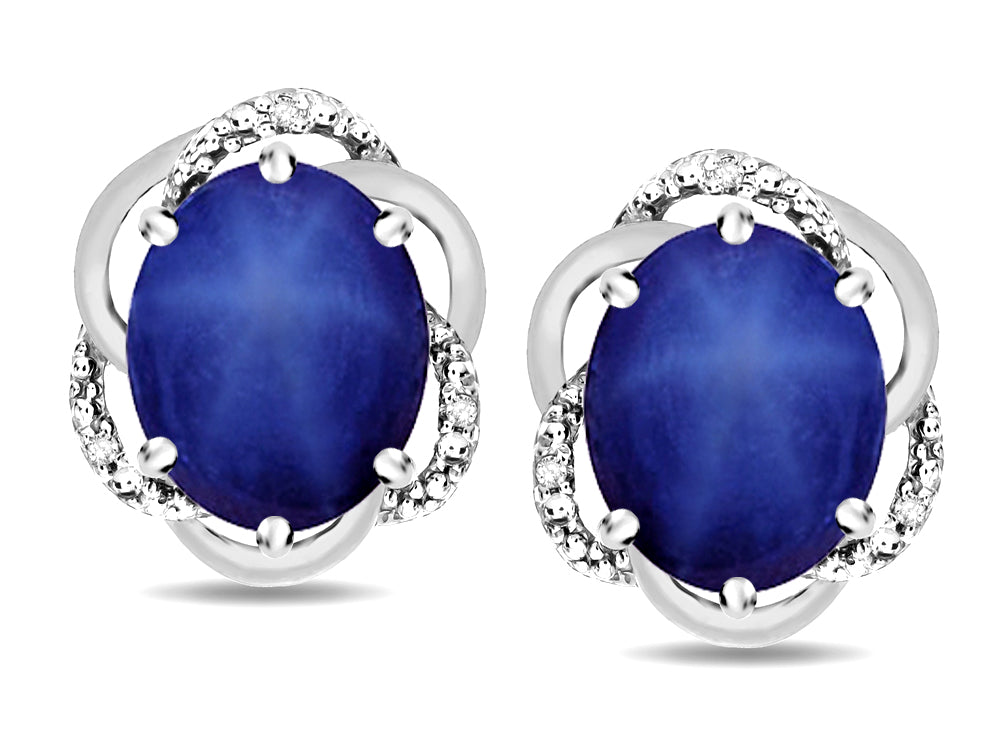 Star K  Large Love Knot Earrings with Oval 8 x 6mm Created Star Sapphire