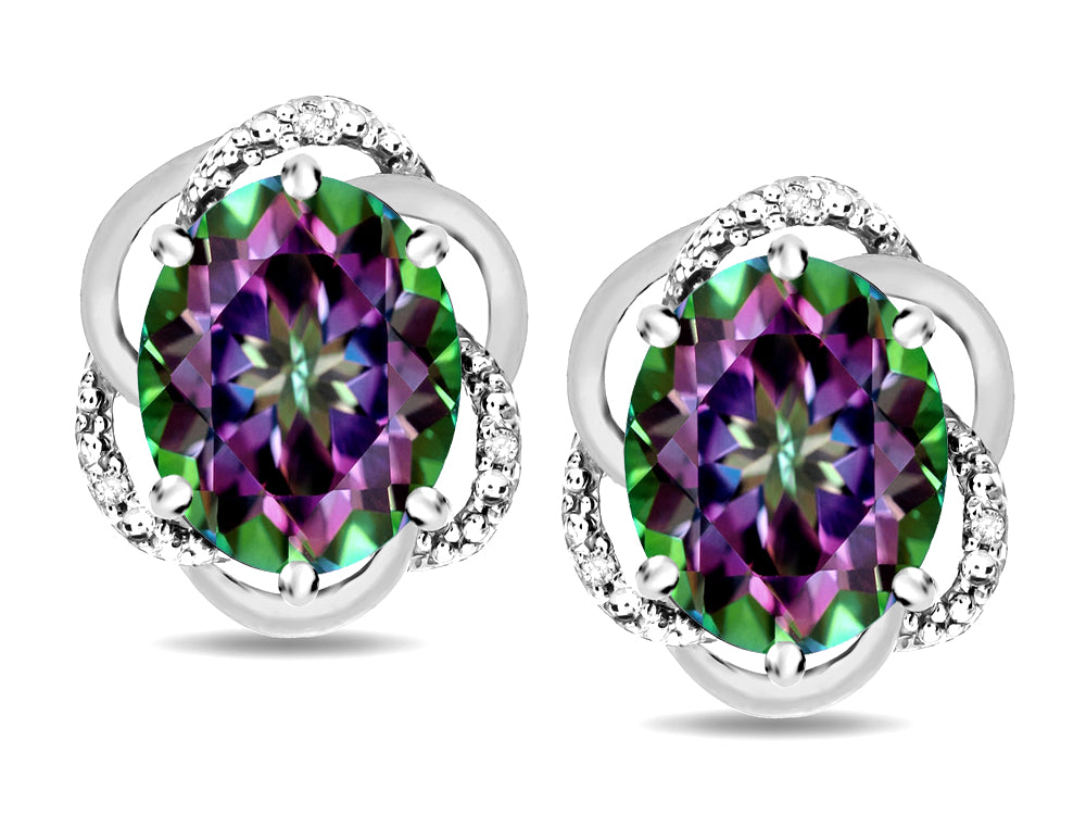 Star K  Large Love Knot Earrings with Oval 8 x 6mm Rainbow Mystic Topaz