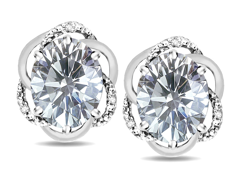 Star K  Large Love Knot Earrings with Oval 8 x 6mm Genuine White Topaz