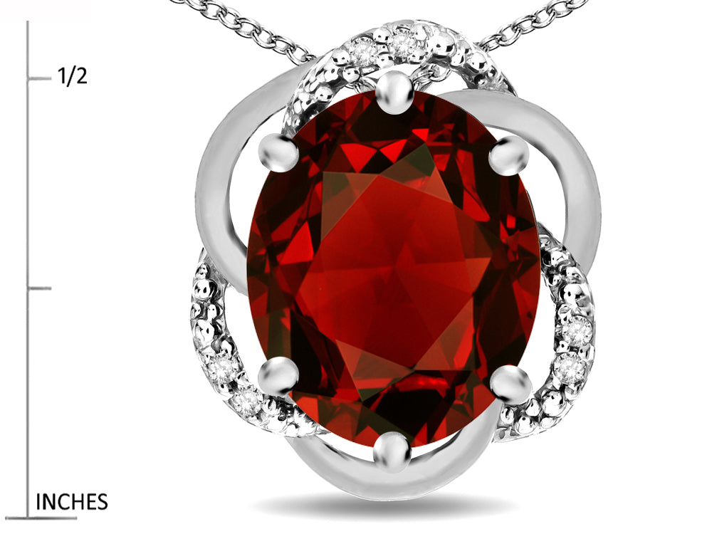 Star K  Large Love Knot Pendant Necklace with Oval 12 x 10mm Genuine Garnet