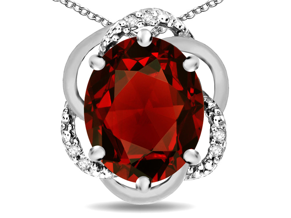 Star K  Large Love Knot Pendant Necklace with Oval 12 x 10mm Genuine Garnet