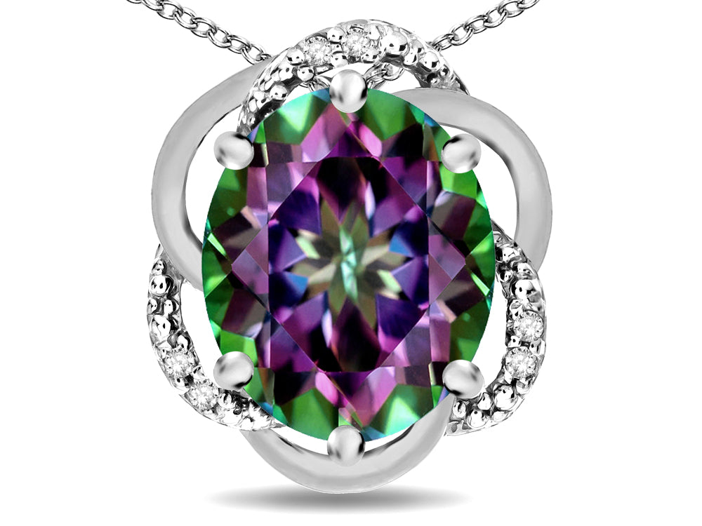 Star K  Large Love Knot Pendant Necklace with Oval 12 x 10mm Rainbow Mystic Topaz