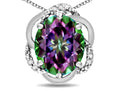 Star K  Large Love Knot Pendant Necklace with Oval 12 x 10mm Rainbow Mystic Topaz