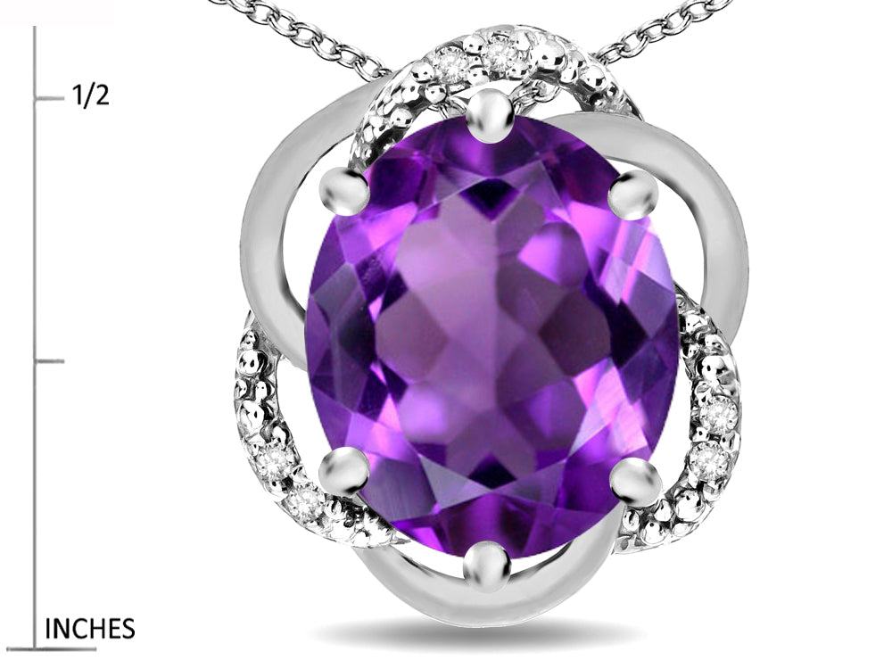 Star K  Large Love Knot Pendant Necklace with Oval 12 x 10mm Genuine Amethyst