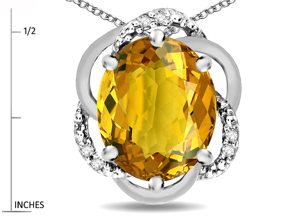 Star K  Large Love Knot Pendant Necklace with Oval 12 x 10mm Genuine Citrine